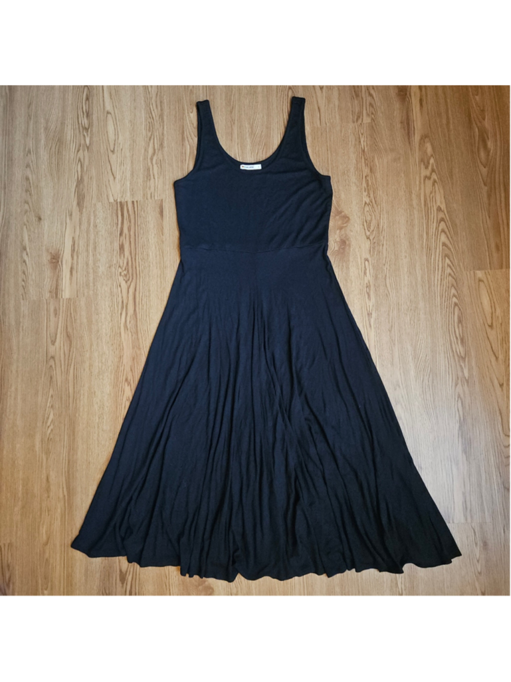 Marine Layer Lexi Fit & Flare Ribbed Tank Midi Dress Minimalist Black Large